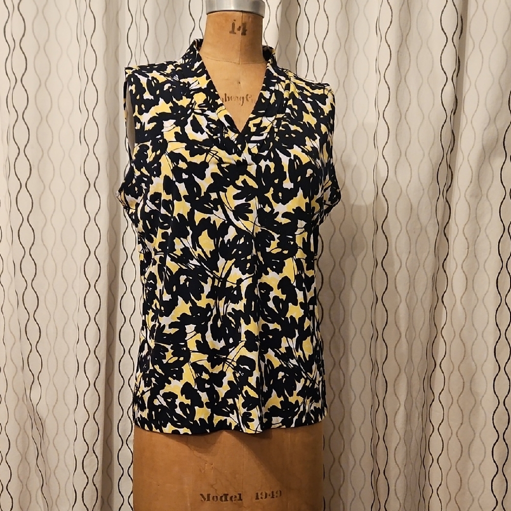 Jones New York Black and Yellow Print Blouse